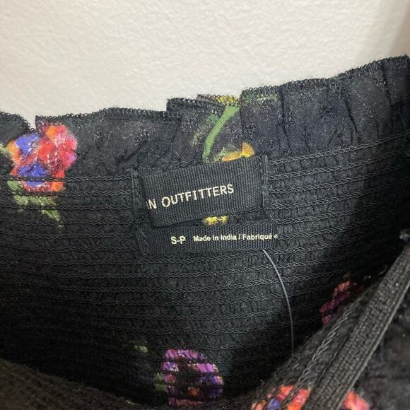 NWT Urban Outfitters Black Floral Smocked Long Sleeve Mini Dress - Size S - Picture 5 of 9